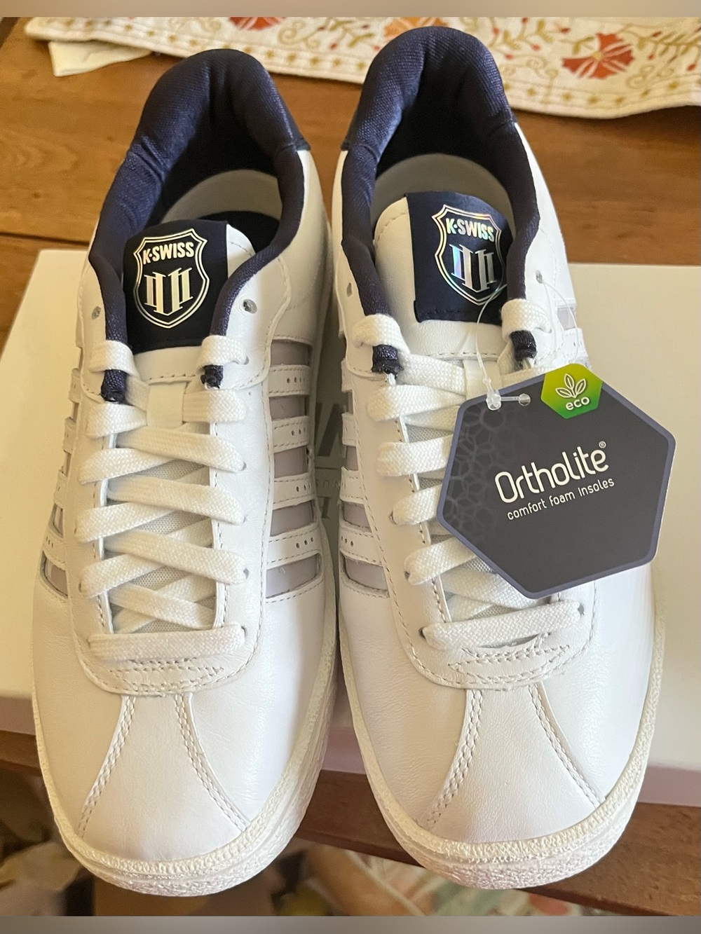 K-Swiss Women’s Classic White Sneakers with Navy Trim